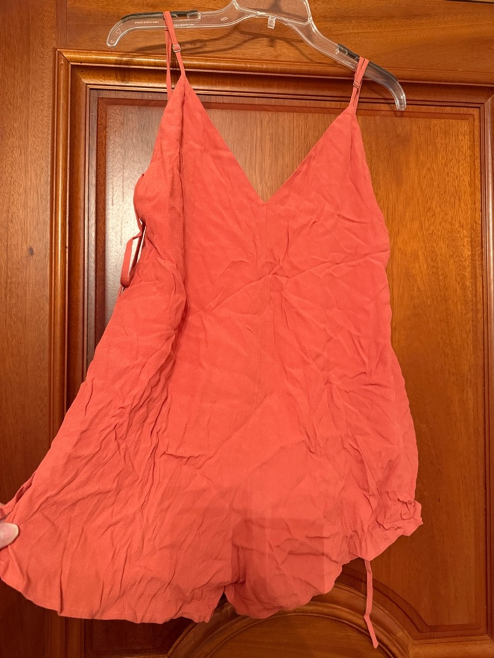 Tobi Coral Pink V-Neck Spaghetti Strap Romper